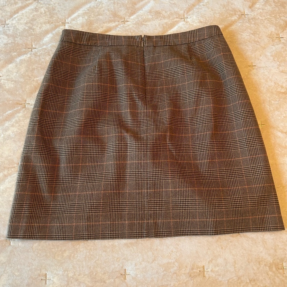 LL Bean Faux Wrap Skirt Womens 10P Brown Plaid Classic Zip Lined Pockets Academy - Picture 4 of 11